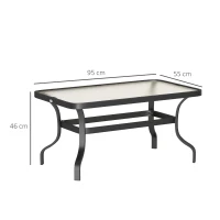 Outsunny Tavolino da Esterno Rettangolare in Metallo Nero con Piano in Vetro Temperato, 95x55x46 cm(m-3)