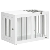 PawHut Gaiola para Cães com 2 Portas Bloqueáveis Casa para Cães de Tamanho Médio para Interior e Mesa Auxiliar 80x50x56,5 cm Branco(m-1)