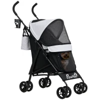 PawHut Passeggino per Cani con 2 Finestre a Rete, in Acciaio e Tessuto Oxford, 76x44x103 cm, Nero e Grigio Chiaro(m-1)