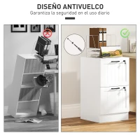 HOMCOM Mueble Archivador con 2 Cajones Cajonera para Escritorio con Cerraduras Rieles Colgantes Ajustables para A4 Blanco(m-7)