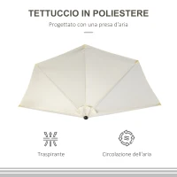 Outsunny Ombrellone da Terrazza a Mezzaluna con Apertura a Manovella e Palo a 2 Sezioni, 2.6x1.35 m, Beige(m-7)