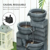 Outsunny Fuente de Jardín con Iluminación LED Fuente Decorativa en Cascada de 4 Niveles 38x35x78,5 cm Gris(m-5)