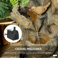 Outsunny Fuente de Cascada 2 en 1 con Casita para Pájaros con Luces LED y Bomba Característica de Jardín con Troncos Multicolor(m-6)
