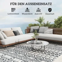 Outsunny Weerbestendig Buitentapijt Robuust en Opvouwbaar, met Boho-Stijl, Geschikt voor Woonkamer, Balkon(m-6)