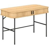 HOMCOM Birou cu Uși Canelate în Stil Contemporan, Birou pentru PC din Lemn și Oțel, 120x60x76,5 cm, Lemna Natural(m-1)