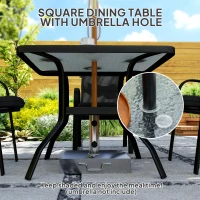 Outsunny 5 Pieces Outdoor Square Garden Dining Set w/ Tempered Glass Dining Table 4 Cushioned Armchairs, Umbrella Hole, Black(m-4)