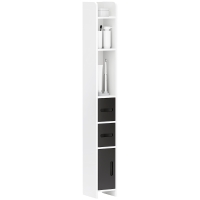 kleankin Columna de Baño con 3 Puertas y 3 Estantes Abiertos Armario de Baño Alto Estilo Moderno 15x17x120 cm Blanco y Negro
