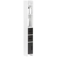 kleankin Columna de Baño con 3 Puertas y 3 Estantes Abiertos Armario de Baño Alto Estilo Moderno 15x17x120 cm Blanco y Negro(m-1)