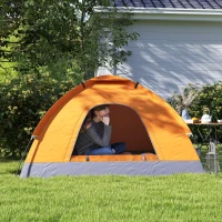 Outsunny 2 Person Camping Tent, Dome Tent with Zipped Doors, Storage Pocket, Portable Handy Bag, Orange(m-2)