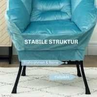 HOMCOM Moderner Akzentstuhl, Polsterstuhl mit Stahlbeinen und Seitentaschen, für Wohnzimmer, Schlafzimmer, Blau(m-6)