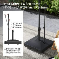 Outsunny Garden Parasol Base with Adjustable Wheels and Handle, Garden Sun Umbrella Base Parasol Stand, Filled Up to 55kg with Stand, 45kg with Water for 35, 38, 48 mm Poles, Black(m-4)