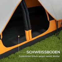 Outsunny Campingzelt, 2 Räume, Trennwand, für 6-8 Personen, Regenschutz, Orange(m-6)