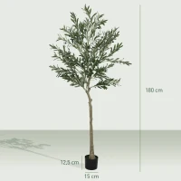 HOMCOM Planta Artificial Decorativa de 180cm Árbol de Olivo con 900 Hojas y 40 Aceitunas en Maceta para Interior Verde(m-3)