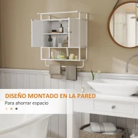 HOMCOM Armario de Pared para Baño Mueble de Baño Suspendido con 2 Puertas Estante Toallero 63x34x75 cm Blanco(m-5)