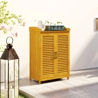 Outsunny Tuinkast van Hout met Werkoppervlak, Weerbestendige Gereedschapskast, 65,5x40x98,5cm Geel(m-7)