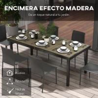 Outsunny Mesa de Comedor Exterior 190x90x74 cm con Encimera de Listones y Estructura de Aluminio para Terraza Rústico y Negro(m-4)