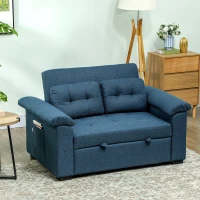 HOMCOM Pull Out Sofa Bed, Fabric 2 Seater Click Clack Sofa Bed Settee with 2 Pocket Springs, Convertible Sofa Couch with Pillows and Side Pockets for Living Room, Home Office, Blue(m-2)