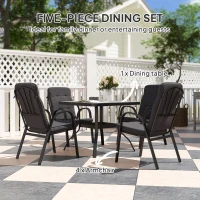 Outsunny 5 Pieces Outdoor Square Garden Dining Set w/ Tempered Glass Dining Table 4 Cushioned Armchairs, Umbrella Hole, Black(m-5)