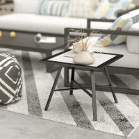 Outsunny Mesa Auxiliar de Jardín con Encimera de Aspecto Piedra Gris y Estructura Negra 55x55x46 cm Mesita de Exterior Compacta(m-2)