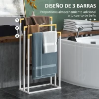 kleankin Toallero de Pie Escalonado con 3 Barras de Bambú y Marco de Acero para Baño Lavadero 45x22,5x86 cm Blanco y Natural(m-4)