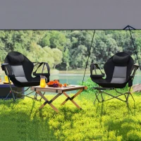 Outsunny 2 Mecedora Jardín Exterior con Reposapiés Reposacabezas Portavasos Bolsillos y Bolsa de Transporte Carga 120 kg Negro(m-9)