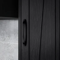 HOMCOM Columna de Baño con 2 Puertas Compartimento Abierto Estantes Ajustables y Portarrollos 20x20x185 cm Negro(m-9)