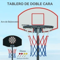 SPORTNOW Canasta de Baloncesto con Tablero de Dardos Altura Ajustable Base Rellenable y Ruedas 74x55x210-247 cm Negro(m-4)