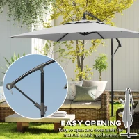 Outsunny 3(m) Cantilever Overhanging Parasol, with Cross Base - Light Grey(m-4)