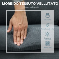 HOMCOM Divano 3 Posti Angolare con Chaise Longue Reversibile, in Tessuto Effetto Velluto, 196x140x88 cm, Grigio Carbone(m-6)