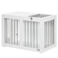 PawHut Gaiola para Cães com 2 Portas Bloqueáveis Casa para Cães de Tamanho Médio para Interior e Mesa Auxiliar 80x50x56,5 cm Branco(m-10)