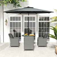 Outsunny 4 Seater Rattan Dining Set with Parasol & Cushions - Light Grey(m-9)