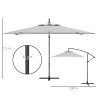 Outsunny 3(m) Cantilever Overhanging Parasol, with Cross Base - Light Grey(m-3)