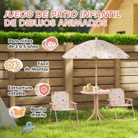 AIYAPLAY Conjunto Infantil de Jardín Plegable con 2 Sillas Mesa y Sombrilla Ajustable para Niños de 2 a 5 Años Rosa(m-7)