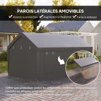 Outsunny Carport tente de garage 3 x 6 m avec parois latérales amovibles, 2 portes enroulables et 4 fenêtres, gris foncé(m-5)