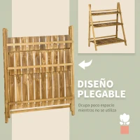 Outsunny Soporte para Plantas de Madera de 3 Niveles Estantería para Plantas Plegable Soporte para Macetas 80x37x93 cm Natural(m-6)