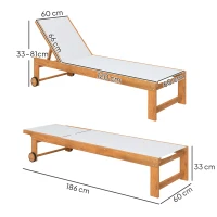 Outsunny Tumbona de Jardín con Respaldo Ajustable Ruedas Integradas y Estructura de Madera de Acacia Capacidad de 160 kg Gris(m-3)