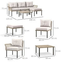 Outsunny Conjunto de Jardín de Ratán Sintético con Sofá de Exterior de 4 Módulos y 1 Mesa de Centro y Cojines Crema(m-3)