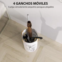 HOMCOM Paragüero de Acero con 4 Ganchos y Bandeja de Goteo Extraíble y Diseño Decorativo 17x17x41 cm Blanco(m-5)