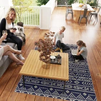 Outsunny Alfombra de Exterior Reversible 182x274 cm con Patrón Geométrico de Cenefa Impermeable con Bolsa Azul y Blanco(m-9)