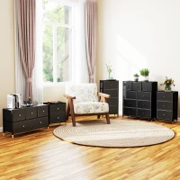 HOMCOM Cómoda para Dormitório Cómoda de Tecido com 4 Gavetas Dobráveis com Frentes de Couro PU 46x30x98 cm Preto(m-9)