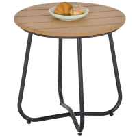Outsunny Mesa Redonda de Jardín con Diseño de Listones y Patas Ajustables para Terraza Balcón y Jardín Ø49x48 cm Madera y Negro(m-7)