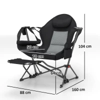 Outsunny 2 Mecedora Jardín Exterior con Reposapiés Reposacabezas Portavasos Bolsillos y Bolsa de Transporte Carga 120 kg Negro(m-3)