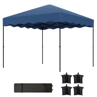 Outsunny Carpa Plegable 3x3m con Protección UV Altura Ajustable y Bolsa con Ruedas para 6-9 Personas Azul Oscuro(m-10)
