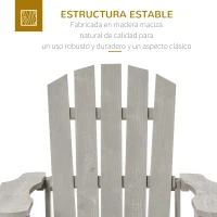Outsunny Silla de Jardín Adirondack Asiento Extra Ancho Carga 150 kg para Patio Terraza Balcón 78x89x88 cm Gris Claro(m-4)