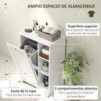 HOMCOM Mueble de Baño con Cesto Ropa Sucia Cesta Extraíble Estante Ajustable y Compartimentos para Baño 60x38x86 cm Blanco(m-4)