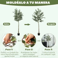 HOMCOM Planta Artificial Decorativa de 180cm Árbol de Olivo con 900 Hojas y 40 Aceitunas en Maceta para Interior Verde(m-6)