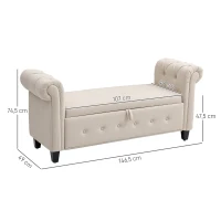 HOMCOM Banqueta de Almacenaje con Reposabrazos Enrollados para Dormitorio Salón Pasillo 146,5x49x74,5 cm Beige(m-3)