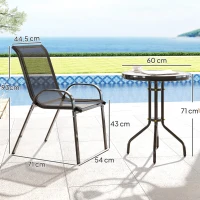 Outsunny Conjunto de Mesa e Cadeiras de Jardim de 3 Peças Móveis de Jardim com Cadeiras Empilháveis e Bancada de Vidro Preto(m-3)