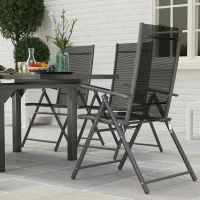 Outsunny Set da Giardino con Tavolo Allungabile in Vetro e 6 Sedie da Esterno Pieghevoli, Acciaio e Textilene, Grigio(m-8)