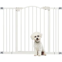 PawHut Barreira de Segurança para Cães com Largura Ajustável 74-100 cm e Extensões para Escadas e Portas Branco(m-2)